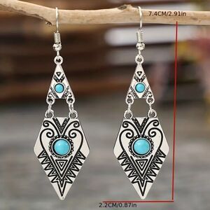 Retro Geometric Gemstone Dangle Earrings Retro Bohemian